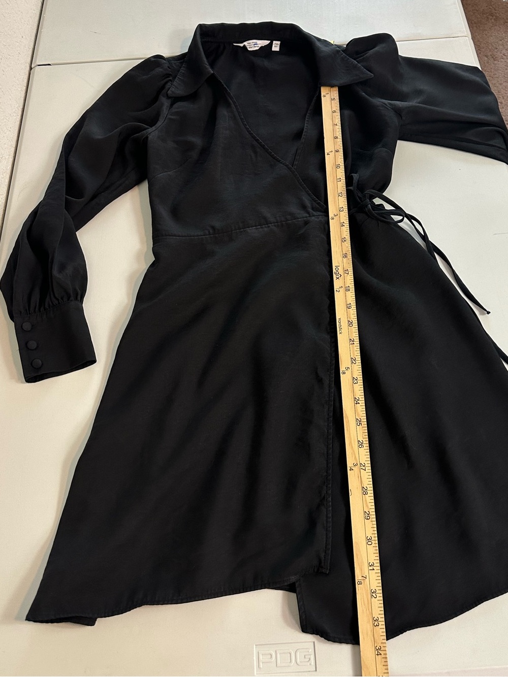 & Other Stories Paris Atelier Black Puff Sleeve Side Tie Wrap Dress Size 34 - Picture 8 of 14